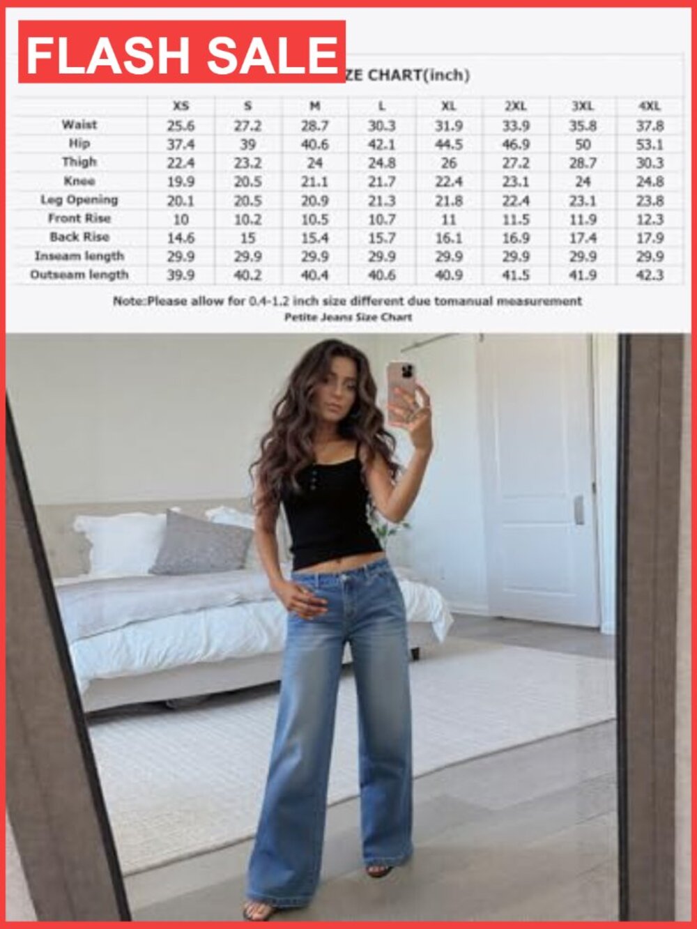 Wide Leg Mid Waist Baggy Jeans Stitch Decor Denim Pants - Picture 4 of 7
